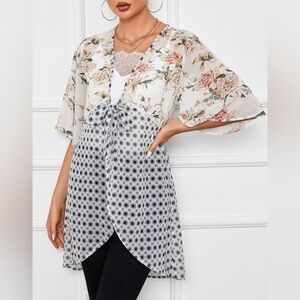 NEW Boho chiffon floral kimono cardigan with tie front
